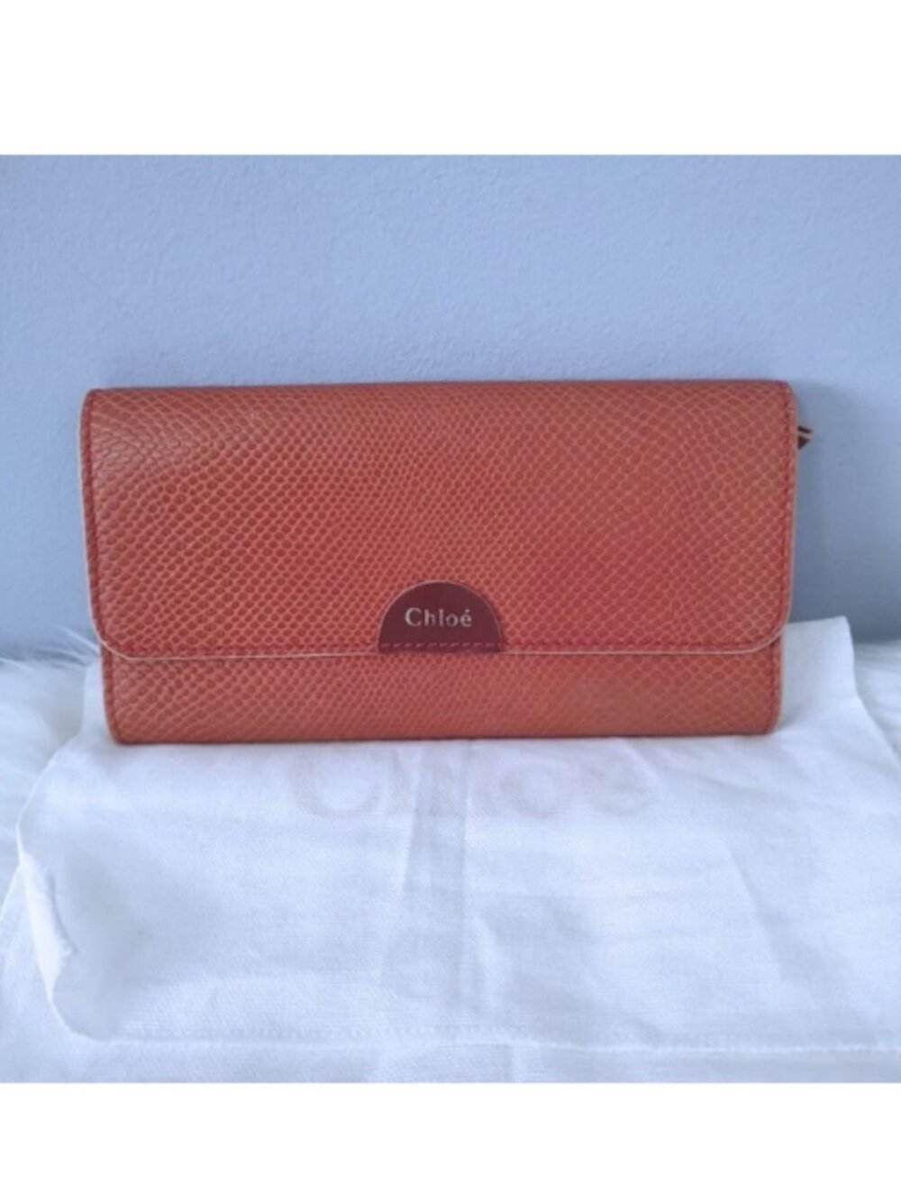 Chloe snake embossed leather flap long wallet w/dusty EUC